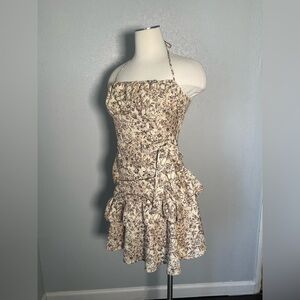 SHEIN Cream and Brown Floral Mini Dress